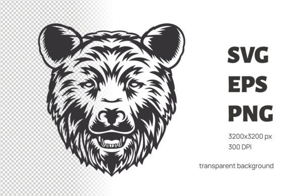 Bear Head Lineart Design Clipart for Graphics and Crafts