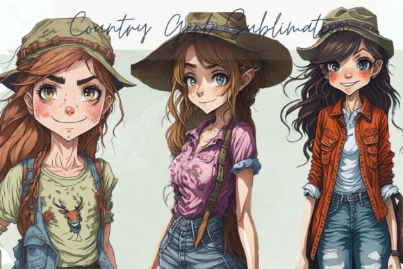 Country Girl Watercolor Sublimation Graphics & Illustrations