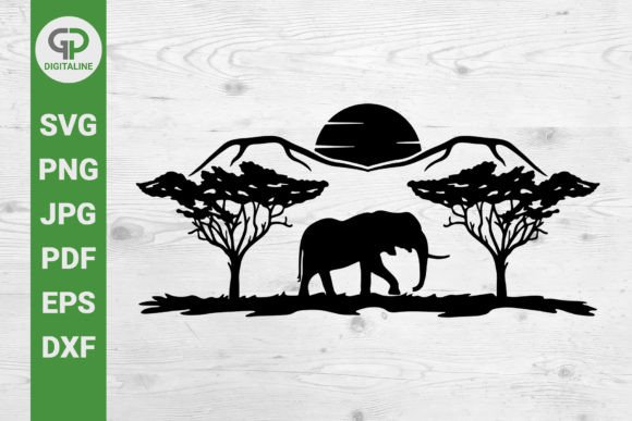 Desert Elephant and Sunset in Africa SVG