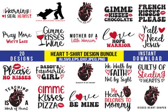 Heart T-Shirt Design Bundle: Graphics & T-Shirt Designs