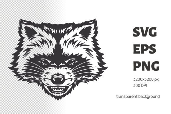 Raccoon Head Linear Design Clipart